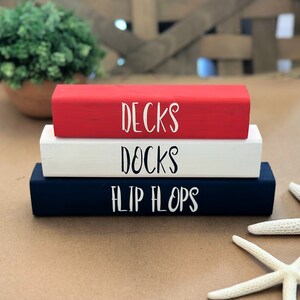Decks Docks and Flip Flops | Tiered Tray Decor | Beach House Decor | Summer Decor | Summer Blocks
