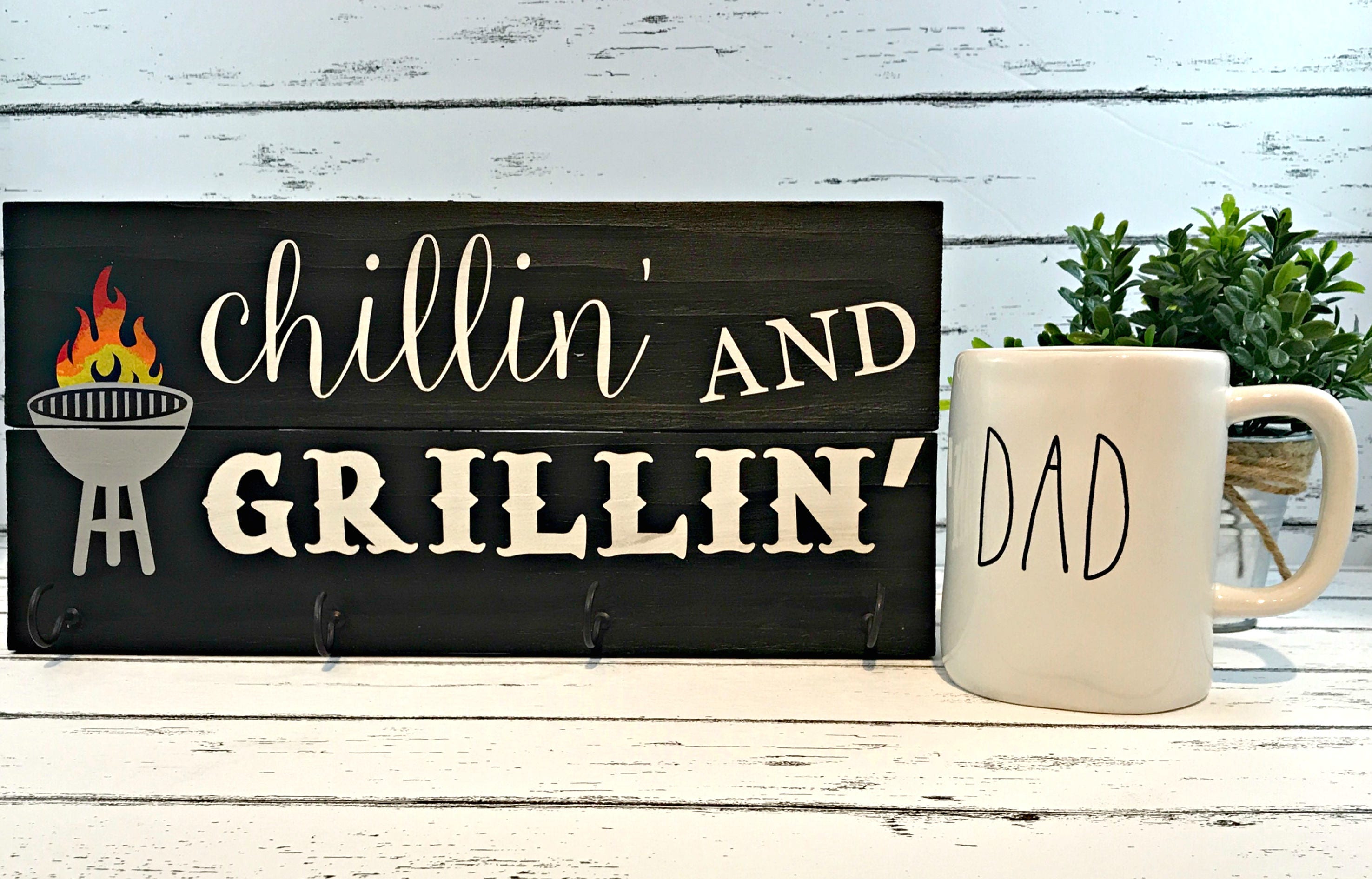 Chillin' and Grillin' Wood Sign BBQ Utensil Holder - Etsy