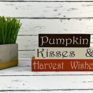 Pumpkin Kisses and Harvest Wishes Fall Wood Blocks Fall Tiered Tray Decor Pumpkin Decor image 1