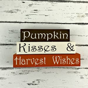 Pumpkin Kisses and Harvest Wishes Fall Wood Blocks Fall Tiered Tray Decor Pumpkin Decor image 6