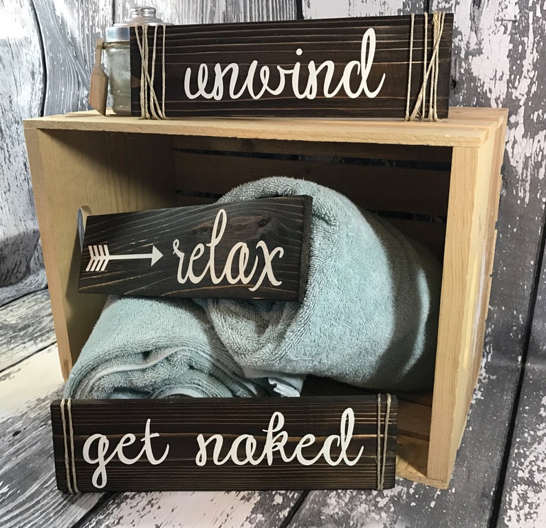 Unwind Relax Get Naked Bathroom Signs Farmhouse Bathroom Signs Funny Bathroom Signs Primary Bath Decor image 2