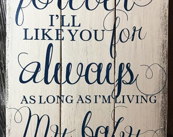 I'll Love You Forever I'll Like You For Always As Long As I'm Living My Baby You'll Be | Nursery Decor | Sign for Boy's Room