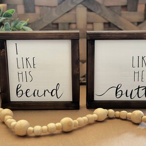 I Like His Beard I Like Her Butt | Set of Two Bedroom Signs | Farmhouse Bedroom Decor | Master Bathroom Signs | Funny Couple Gift