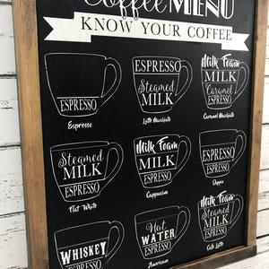 Know Your Coffee Sign Coffee Menu Sign Coffee Bar Sign Chalkboard Coffee Sign image 7