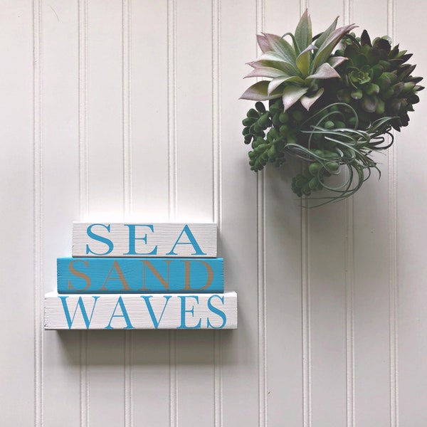 Sea Sand Waves Wood Blocks | Beach House Decor | Beach Tiered Tray Decor
