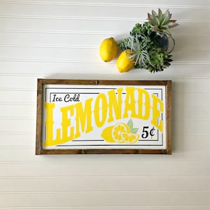 Ice Cold Lemonade Sign Summer Decor Lemon Decor Modern Farmhouse Sign image 1