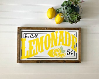 Ice Cold Lemonade Sign | Summer Decor | Lemon Decor | Modern Farmhouse Sign