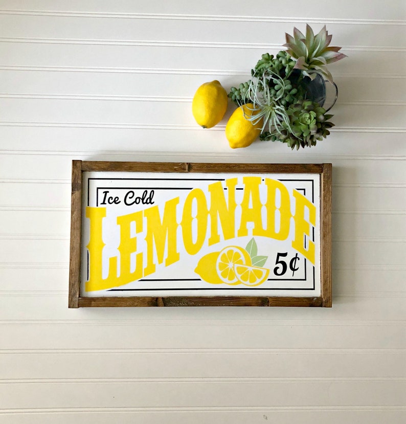 Ice Cold Lemonade Sign Summer Decor Lemon Decor Modern Farmhouse Sign image 1