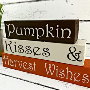 Pumpkin Kisses and Harvest Wishes Fall Wood Blocks Fall Tiered Tray Decor Pumpkin Decor image 3