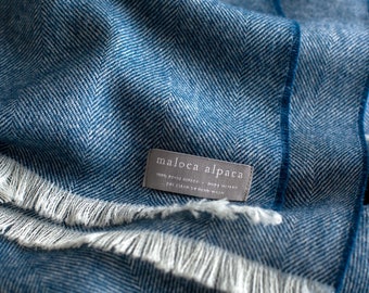 Maloca Alpaca 100% Pure Royal Alpaca Misti Throw | Hypoallergenic | Softer then Cashmere | Warmer and Stronger then Sheep Wool | Indigo