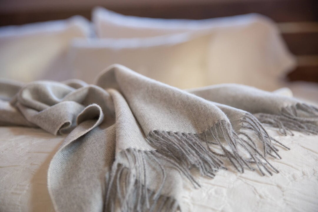 Baby Alpaca Throw Blanket, Light Grey, 100 Pure Baby Alpaca, Super Cozy & Soft Throw/blanket