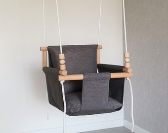 Waterproof Indoor Outdoor Grey Kids Swing. First Birthday Toddler Gift.