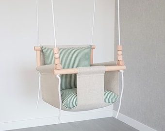 Toddler Swing: Linen Baby Swing with Wooden Beads