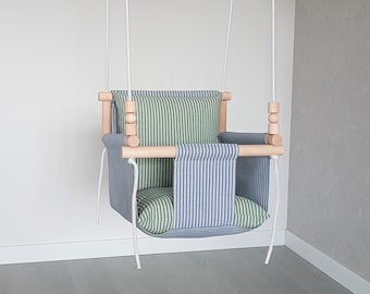 Linen Baby Swing: Boho Nursery Decor, Indoor Outdoor Hanging Chair