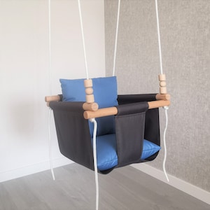 Baby Swing WEATHERPROOF Dark Grey With Blue Pillows***SHIPS FAST*** Baby Swing/Outdoor Indoor Swing/Toddler Swing/Swing/Swing Chair/Hammock