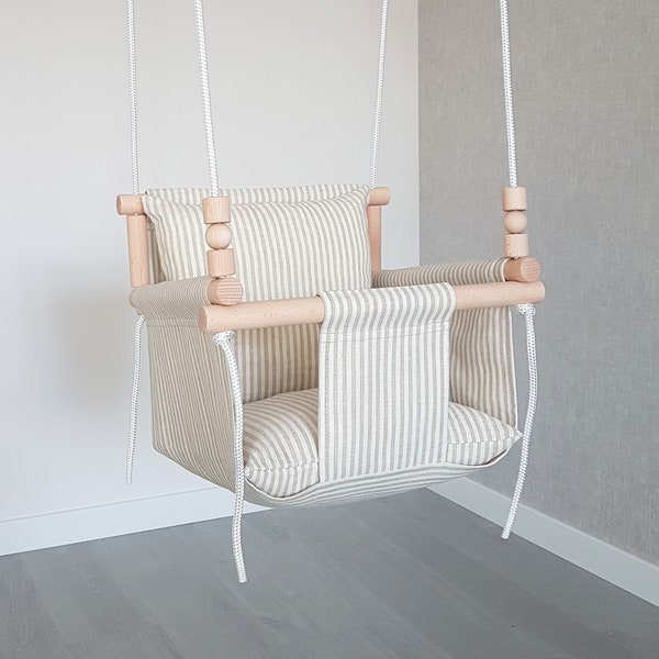 Baby Swing Comfortable Design Natural Linen/Toddler Swing/Deluxe Linen Swing/ Indoor Swing/Birthday Gift/Baby Swing/Beige