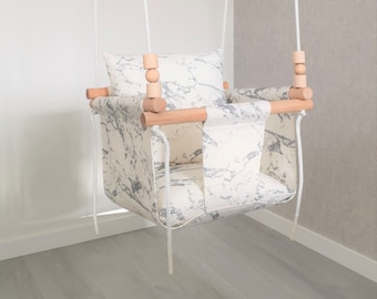 Toddler Swing Seat: Indoor Cotton Canvas Swing with Wooden Beads
