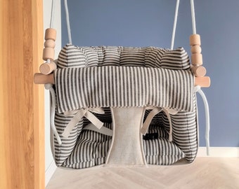 Linen Baby Swing with Playing Beads: Indoor Activity Toy
