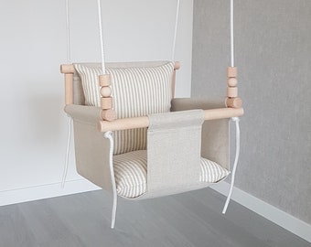 Linen Baby Swing: High Back, Boho Nursery Decor