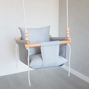 Gray Baby Swing: Outdoor Toddler Swing with Pillows & Wooden Beads