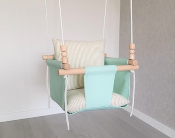 Handmade Baby Garden Swing with Pillows, Wooden Beads