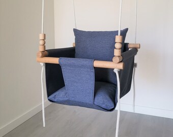 Blue Kids Swing Garden Outdoor. Portable Camping Toddler Montessori Swing.