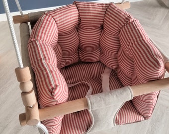 Toddler Linen Hanging Swing, Beech Wood, Indoor Outdoor