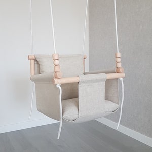 Linen Indoor Garden Baby Swing with playing beads image 1