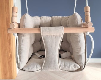 Royal Baby Swing Natural Linen/Baptism Gift/Toddler Swing/Natural Swing/Linen Swing/Indoor Swing/First Birthday Gift/Swings/Swing Chair