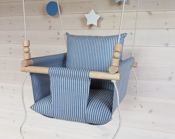 Deluxe Linen Baby Swing: Striped Fabric, Indoor Toddler Fun