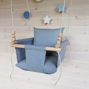 Baby Swing Deluxe Linen /Toddler Swing/Stripe Linen Swing/ Indoor Swing/First Birthday Gift/ Fabric Swing/Blue Swing