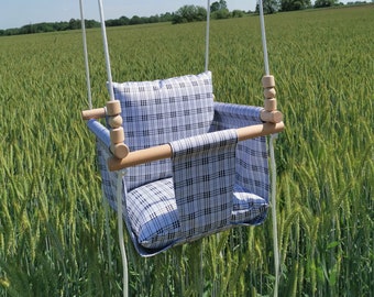 Waterproof Grey Outdoor Indoor Kids Swing. Toddler Swing With Pillows.