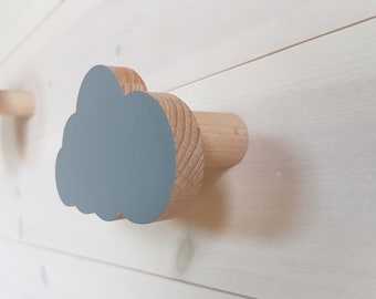 Wooden Nursery Hooks, Wall Hooks For Kids, Solid Wooden Hook, Wall Hooks, White Pink Grey Cloud  Shape Clothes Hanger