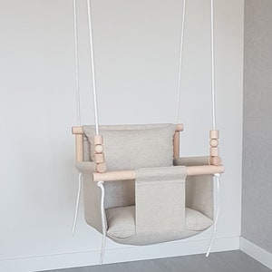 Linen Indoor Garden Baby Swing with playing beads image 2