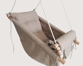 Baby Hammock Swing: Toddler Garden Chair, Natural Canvas, Beech Wood Poles