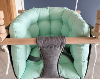 Baby Swing: Dark Grey & Mint Green, Beech Wood, Indoor Outdoor