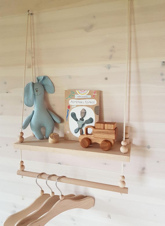 Wooden Swing Shelf Hanging Rack Kids Clothes Rack Nursery