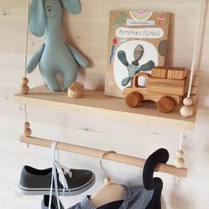 Wooden Swing Shelf / Hanging Rack / Kids Clothes Rack / Nursery Decor / Swing Shelf Clothes Organizer image 4