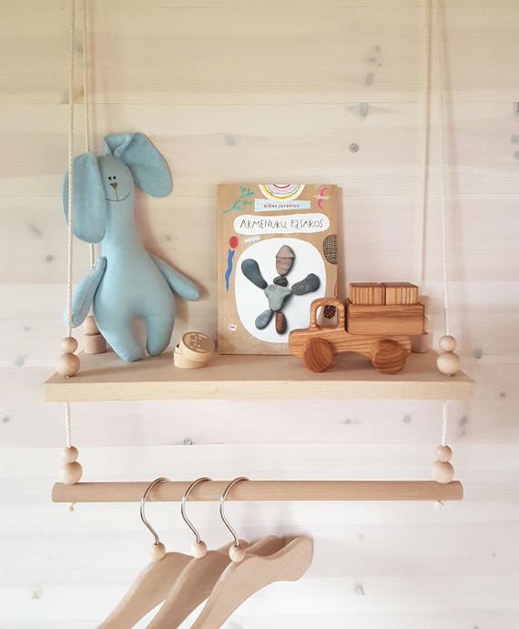 Nursery Hanging Shelf Hanging Baby Clothes Rack Shelf With Hanging