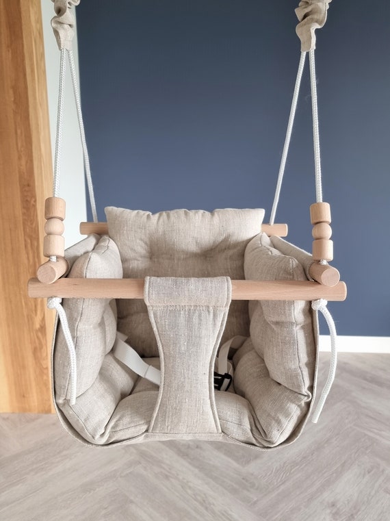 Royal Baby Swing Melange Natural Linen/baptism Gift/toddler Swing