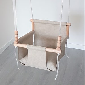 Linen Indoor Garden Baby Swing with playing beads image 5