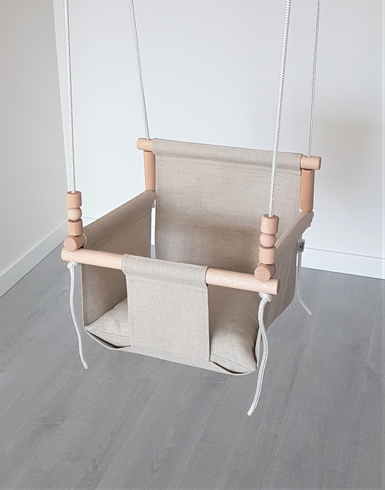 Linen Indoor Garden Baby Swing with playing beads image 5