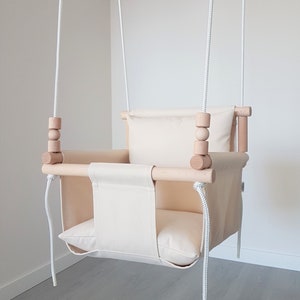 Baby swing, indoor swing, fabric swing, minimalist baby decor, baby toys, first birthday, modern baby decor, boho theme, white cream