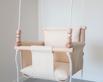 Handmade Baby Swing: Boho Indoor Fabric Swing with Wooden Beads