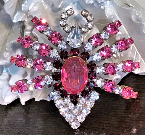 Vintage Spider Brooch, Statement Spider Pin, Cryst