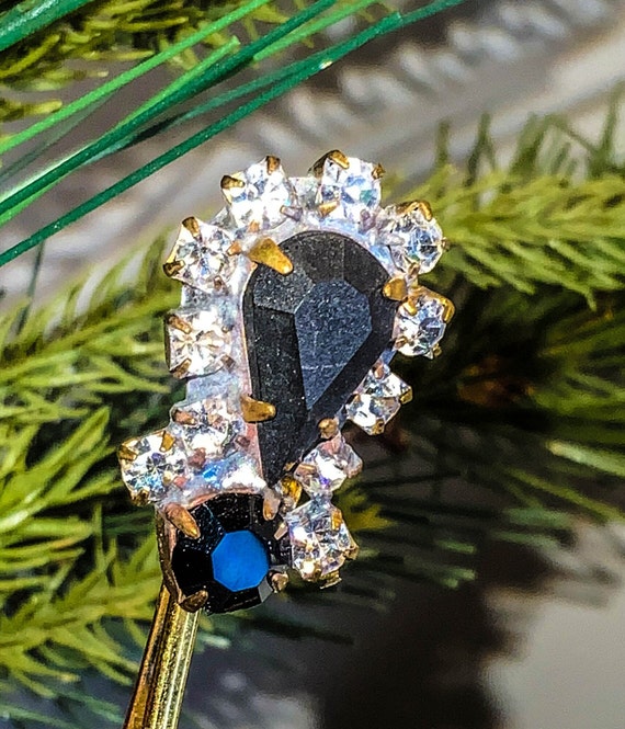 Vintage Black Rhinestone Hair Pin, Black Rhinesto… - image 3