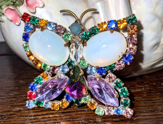 Vintage Butterfly Pin, Butterfly Scatter Pin, Rhinestone Butterfly Pin, Multicolored Butterfly, Vintage Butterfly Brooch