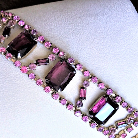 Vintage Purple Bracelet, Pink Rhinestone Bracelet… - image 9