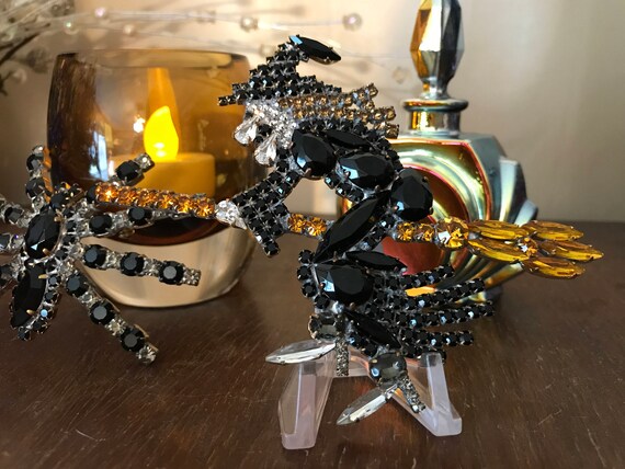 Vintage Black Witch Rhinestone Pin, Black Witch Br