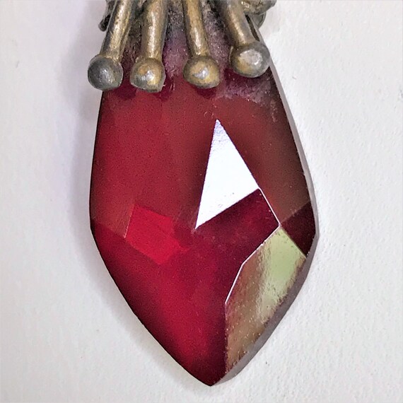 Vintage Art Nouveau Ruby Red Teardrop Pendent, Fa… - image 5